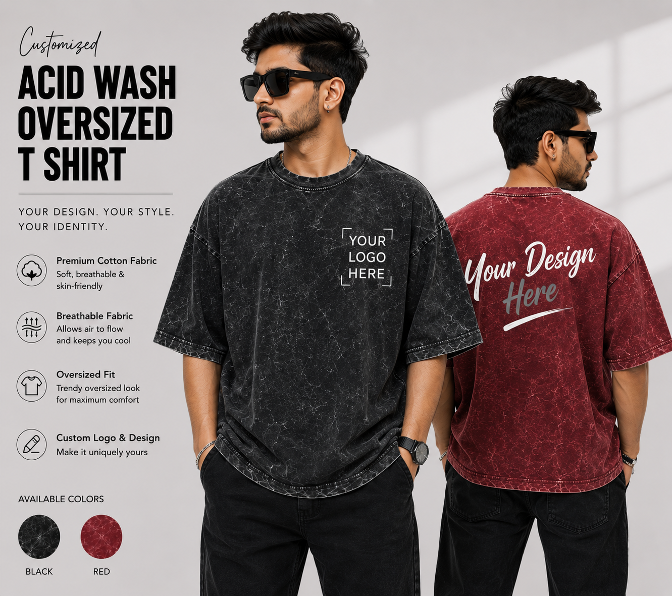 Customized Cotton Acid Wash T-Shirt